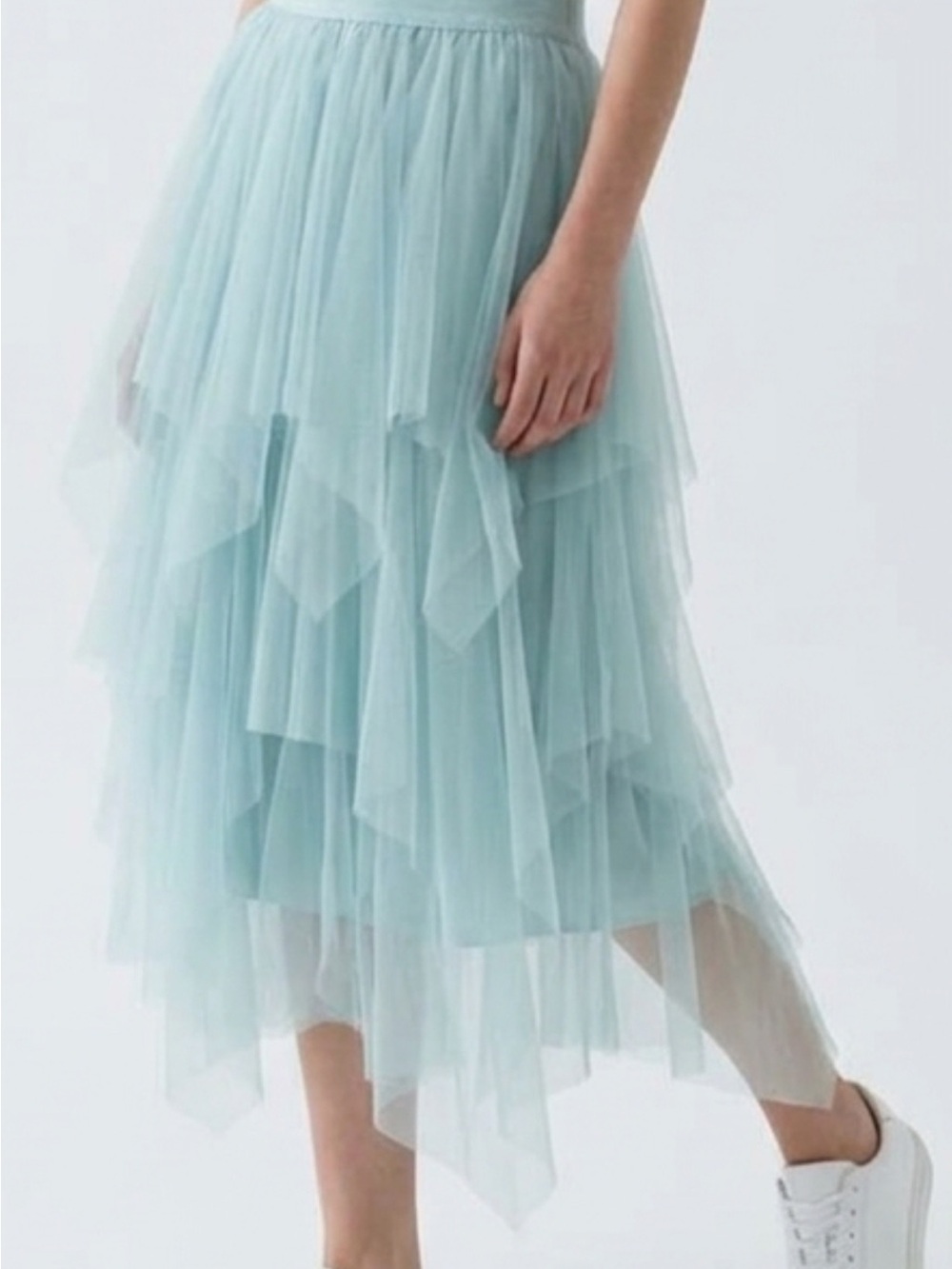 essue Layered Tulle Midi Skirt in Pale Aqua